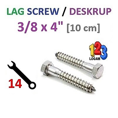 3/8 x 4" Inch Lag Screw Deskrup Baut Sekrup Kayu Fisher Kunci 14