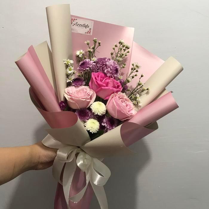 Bouquet bunga asli | buket bunga segar 3 tangkai mawar - lokal