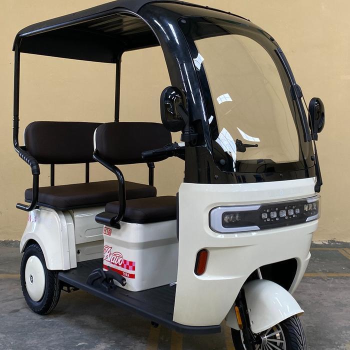 sepeda listrik roda3 dengan atap tora dinamo 1000w aki 60v22ah 60km - Putih - Putih