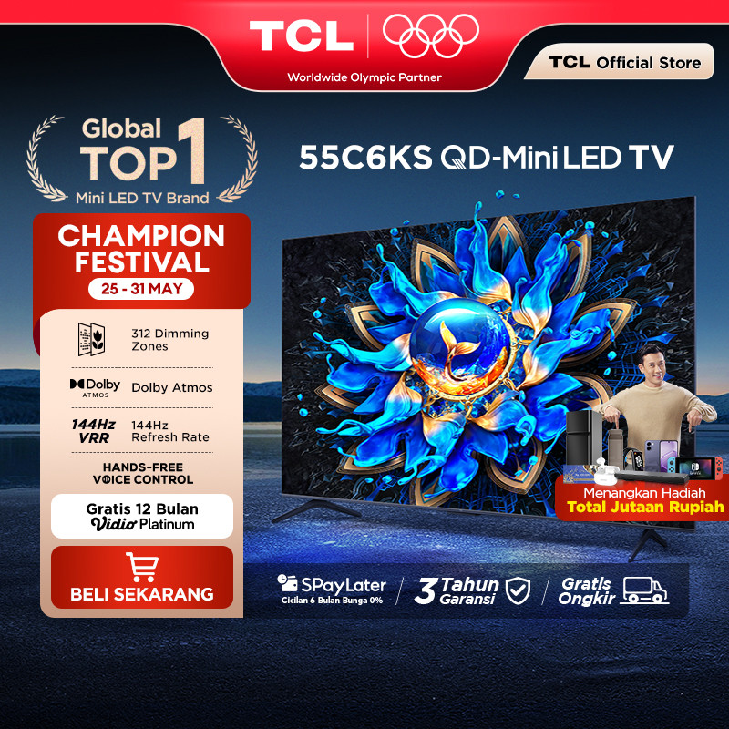 TCL 4K QD-Mini LED TV 55 Inch C6KS - High HDR Brightness - Dolby Vision & Atmos - IMAX Enhanced - 14