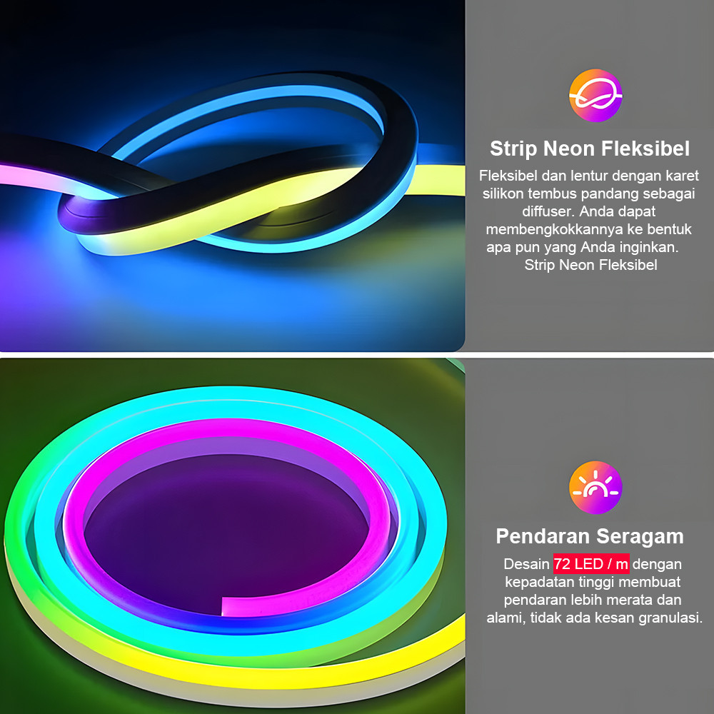 Lampu Led Neon Flex Neonflex RGB Running 10M DC   Remot Control App Control / Lampu Neon Flex Runnin