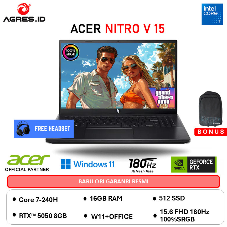 ACER NITRO V 15 CORE 7 240H RTX5050 8GB - 16GB 512GB W11+OHS 15.6FHD 180HZ 100SRGB  - 52.777R