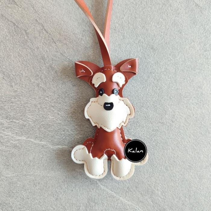 KALAN Gantungan Tas/Kunci Anjing Schnauzer Corgi Lucu Bag Charm - Sch Coklat Muda