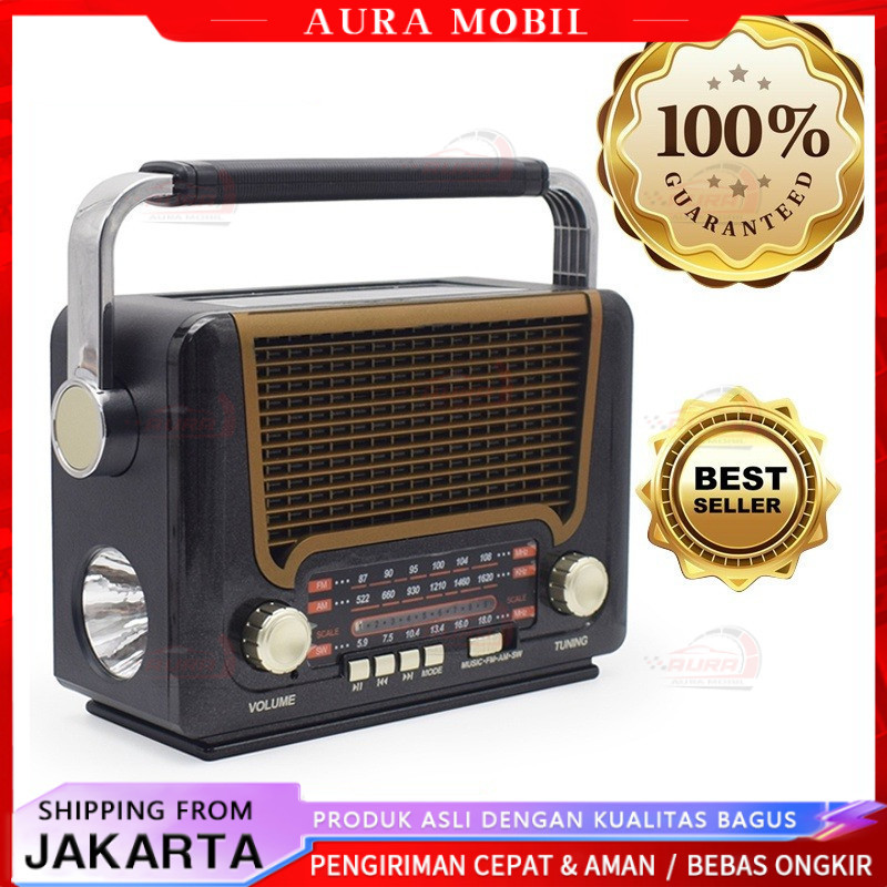 Radio fm bluetooth/AM/SW Radio jadul Player Radio Portabel Retro Solar Pengisian denganSenter Kartu 