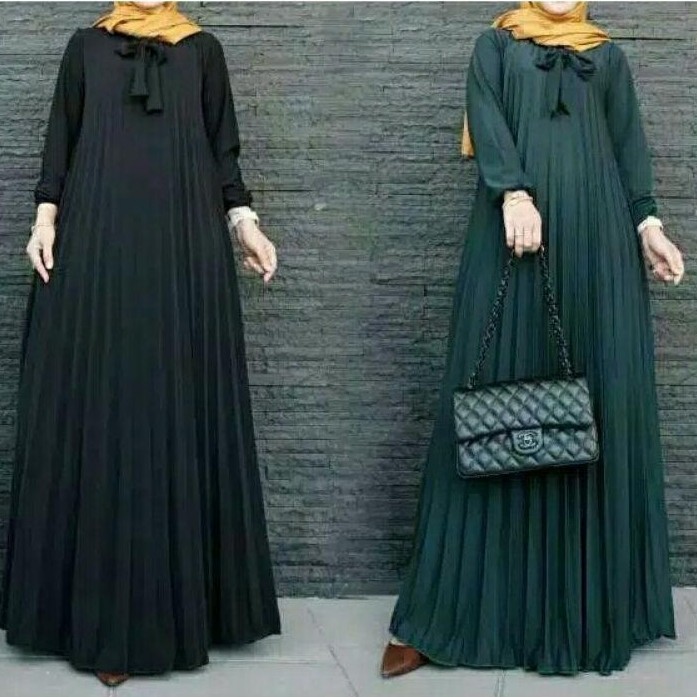 Diskon Gamis Plisket Tali Pita Jumbo/Gamis Maxy Lengan Panjang