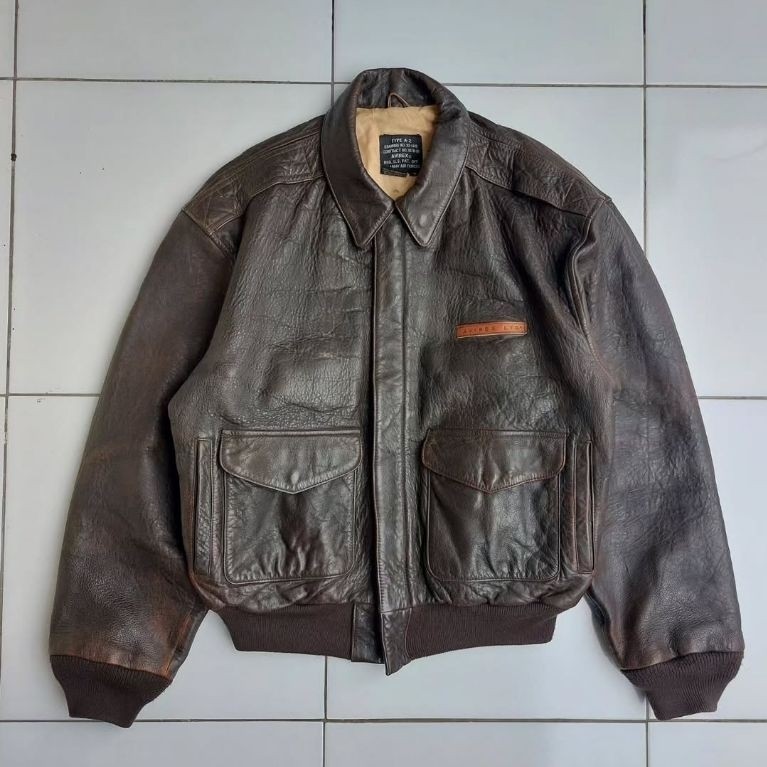 AVIREX A2 A-2 JAKET KULIT VINTAGE CLASSIC RETRO RUGGED STYLE LEATHER FLIGHT JACKET MILITARY