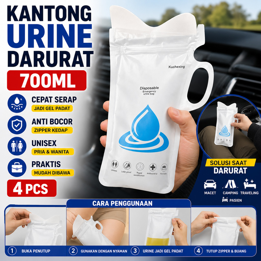 Kantong Urine Darurat Emergency Urine Bag 4PCS 700ml SAP Gel Anti Bocor Unisex Pipis Portable Travel