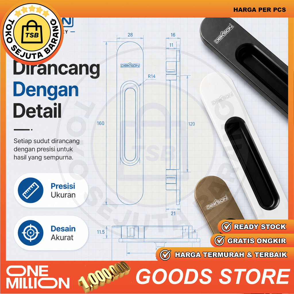 Sliding Door Handle Dekson Flush Pull Handle Tarikan Pintu Geser Tanam Aluminium Kayu UPVC Kaca Lema