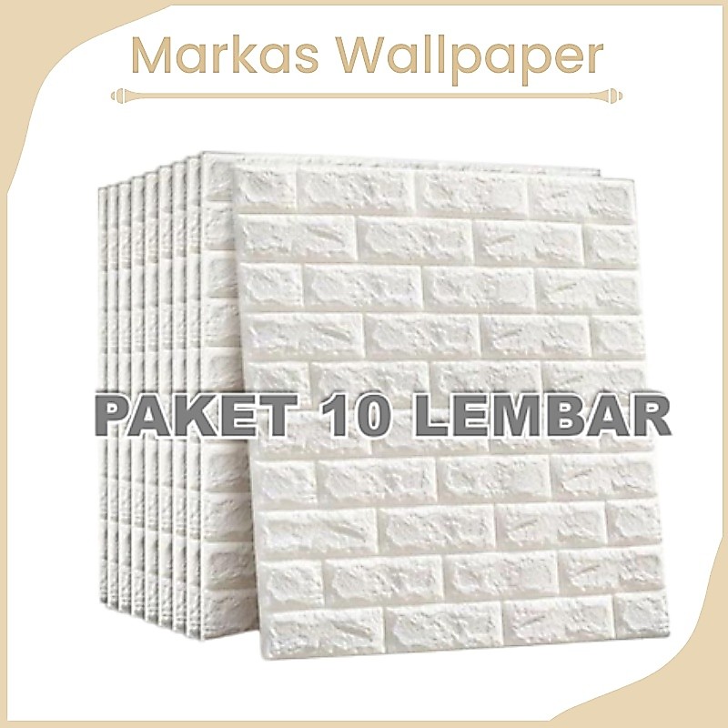 PAKET 10 LEMBAR Wallpaper Dinding 3D Foam Wallpaper Dinding Brick Foam Batu Bata 38cm x 70cm Markas