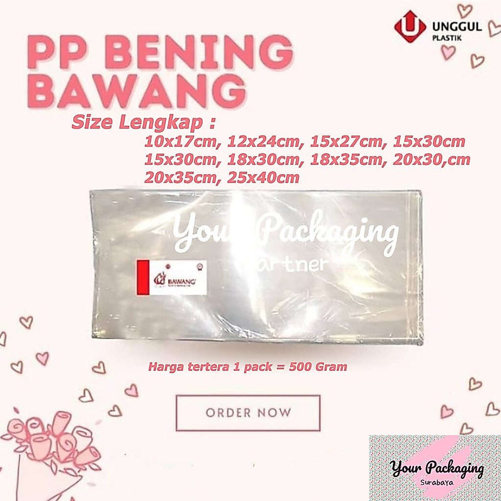 PP MIKA BENING KACA BAWANG SIZE LENGKAP KANTONG PP MIKA BENING TEBAL 0.10 MICRON 500 GRAM