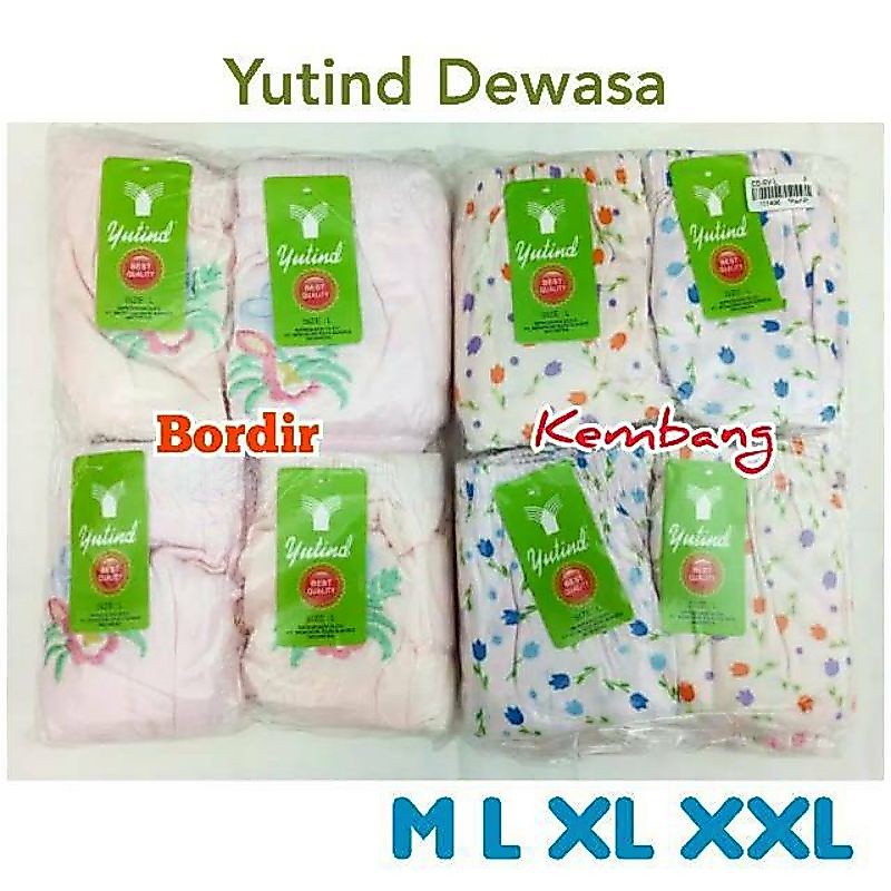 3pc-6pc Cd Wanita Yutind Sablon Bordir / Celana Dalam Wanita Yutind Motif Bunga