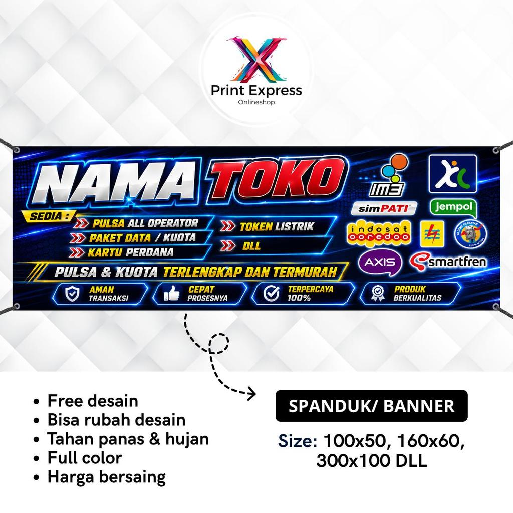 Spanduk Banner Konter Pulsa Toko HP 300x100 Cm Bisa Rikues