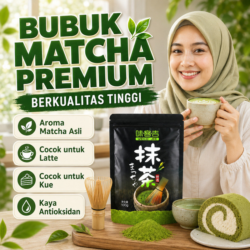 [Pure Matcha Powder ] Bubuk Matcha Premium 100g / Pure Matcha Tanpa Gula Dan Krimer / Antioksidan Ti