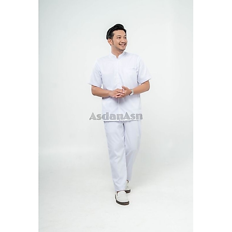 Baju Seragam Perawat Pria Putih Putih Lengan Pendek,  Baju AsdanAsn