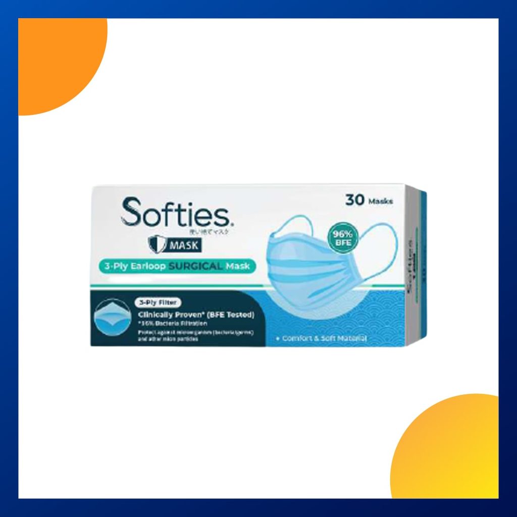 Softies 3ply Surgical Mask Earloop Biru Box 30 Pcs