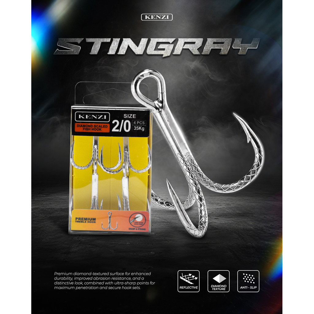 MATA KAIL KENZI STINGRAY DIAMOND PREMIUM TREBLE HOOK | Kail Pancing 3 Mata Diamond Texture | Anti Sl