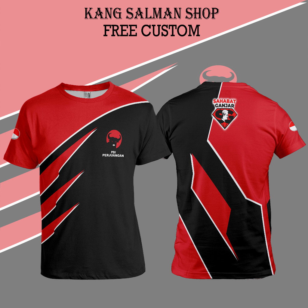 Baju Fashion Cool T-shirt pria baju jersey partai PDIP art anak dewasa Fullprint 3D Short Sleeve 3D 