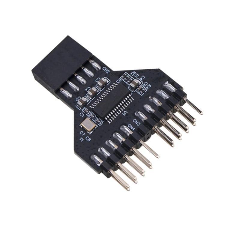 USB 2.0 9 Pin Splitter Motherboard USB 9Pin Header 1 to 2 Extension Adapter 9-Pin USB HUB USB2.0 Con