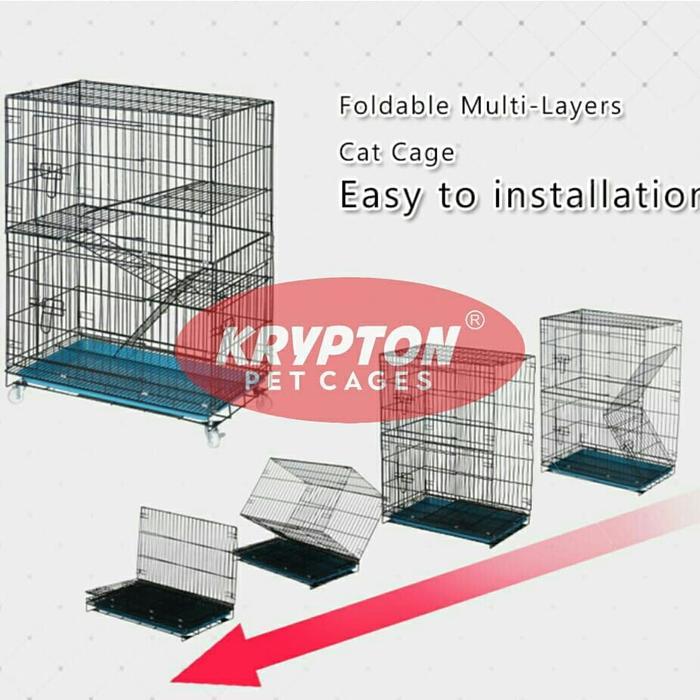 Promo Best Kandang Kucing Tingkat 3 Besi Lipat Tinggi 110 XL Jumbo Roda - KRYPTON