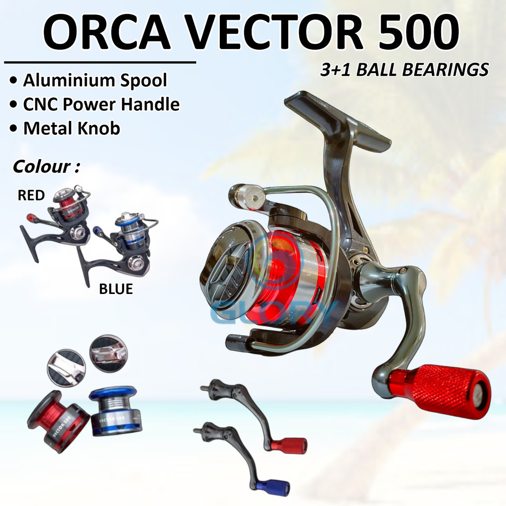 Reel Spinning Orca Vector 500 Power Handle Ultra Light Alumunium Spool Rell Mini Gulungan Senar Pada