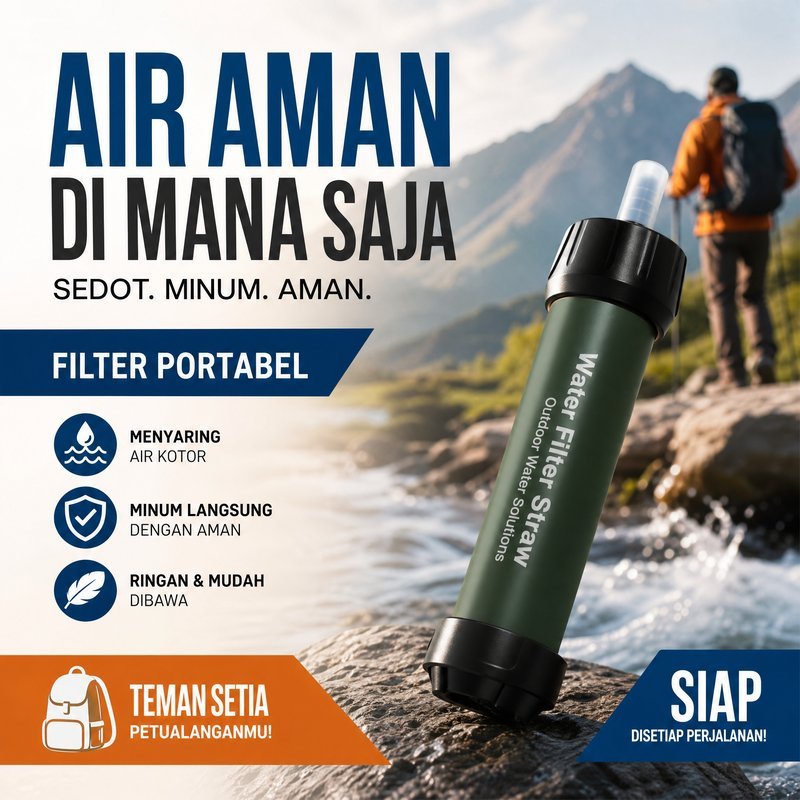 Sedotan Filter Air Portable Penyaring Air Minum Darurat Survival Outdoor Camping Hiking
