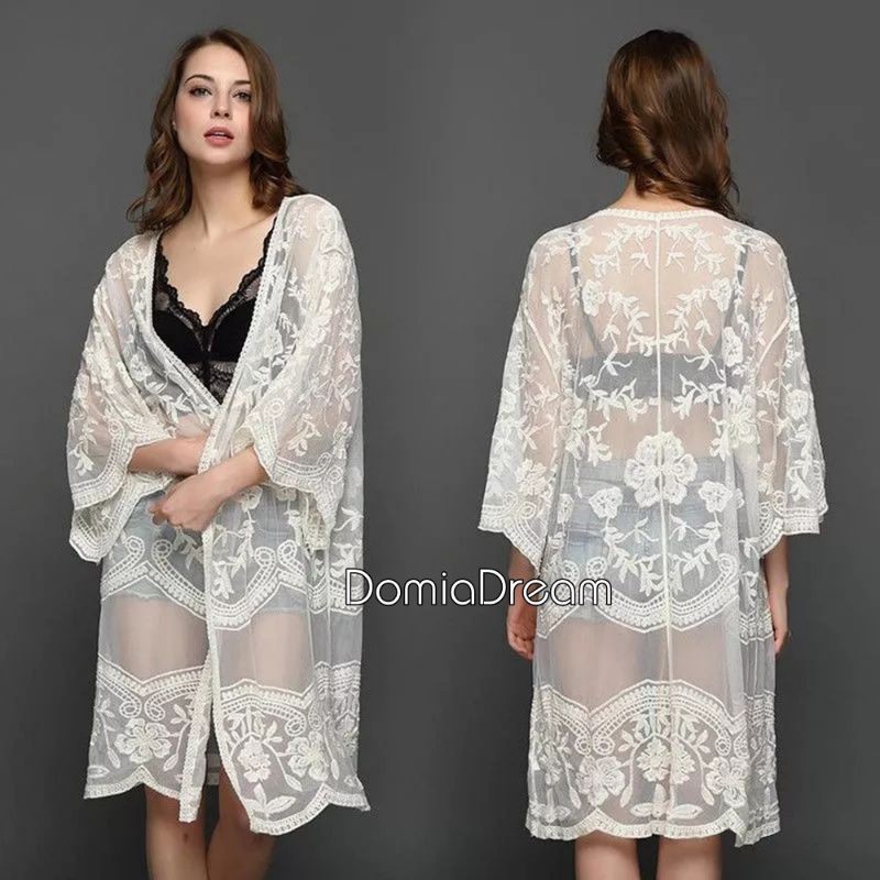 Cover Bikini Outer Pantai Panjang Elegan Motif Bunga