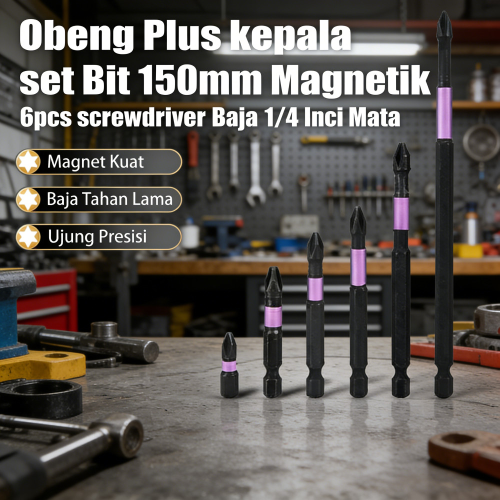 Mata Obeng Magnetik Bit Screwdriver SET 6PCS 25mm-150mm Mata