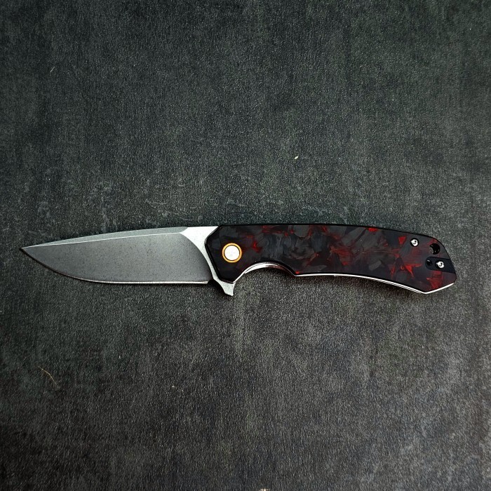 Pisau Lipat WATCHDOG Red Forged Carbon Fiber Handle D2 Steel Folding Knife EDC