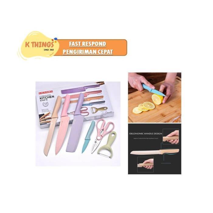 EAEAABCH Set Pisau Dapur 6 in 1 Stainless Anti Lengket Kitchen Knife - Jenis Kulit
