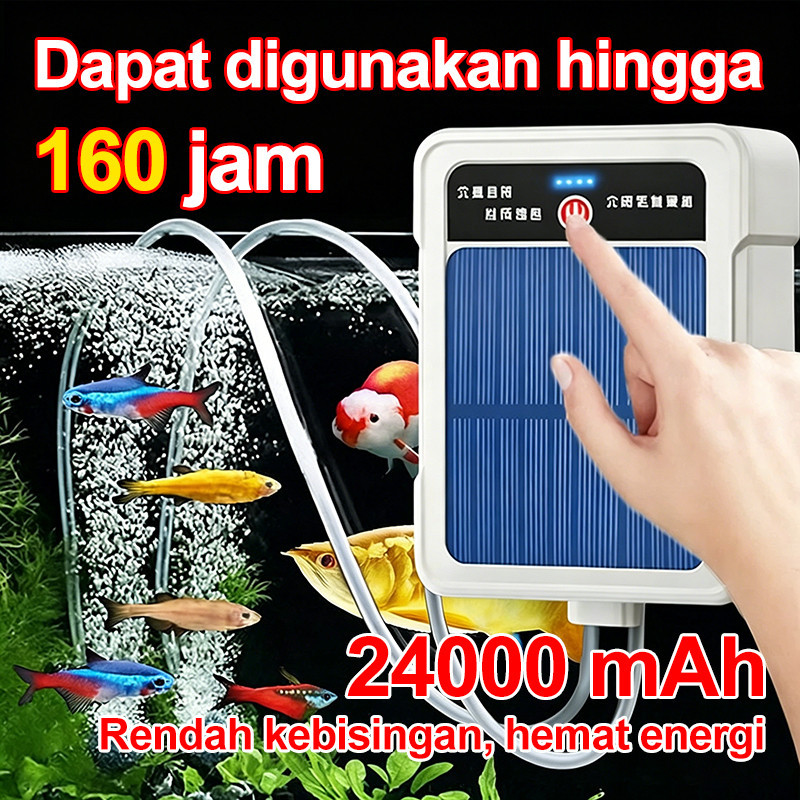 [Daya Tahan 160 Jam] Pompa Oksigen Tenaga Surya, Gelembung Merata Dan Padat, Pompa Oksigen Akuarium,