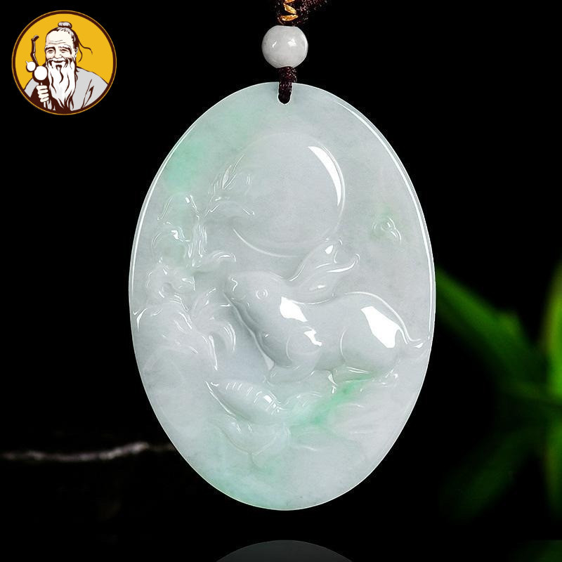 Dengan Sertifikat：Myanmar Alami Sebuah jadeite, liontin kelinci zodiak kelinci, liontin giok untuk p