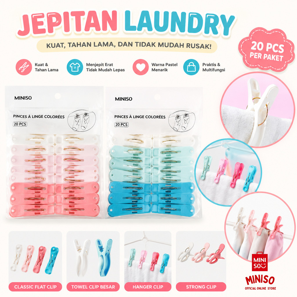 Official BALI MINISO Cloth Drying Rack Hanger Laundry Rak Gantungan Baju Miniso Small Clamp Jepit Je