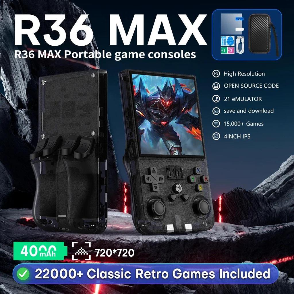 R36 MAX Retro Gaming Console, 4.0-inch IPS 720x720 Screen RK3326 Chip 18000+Gaming Open Source Linux
