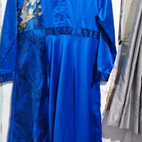 Gamis Long Dress Satin Wanita Kombinasi Batik Mayung Cantik