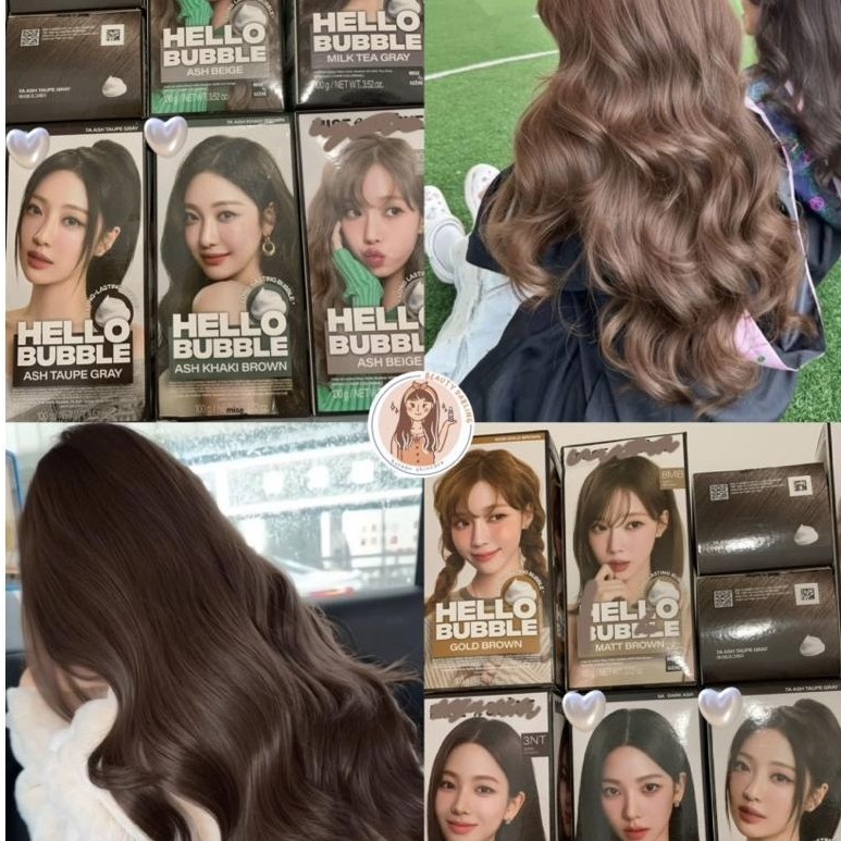 READY BISA INSTAN BUBBLE HAIR COLOR ORIGINAL MADE IN KOREA ASH KHAKI TAUPE MILKTEA GREY BROWN DARK c
