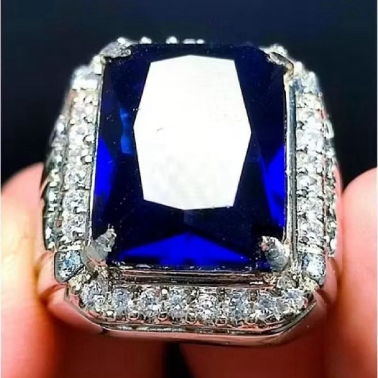 Batu cincin biru King safir Cuting Blue King Safir Cutting Batu cincin Kotak Octagon