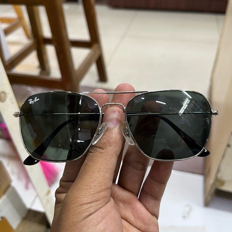 KACAMATA RAYBAN CARAVAN 3136 SILVER LENSA HIJAU BOTOL