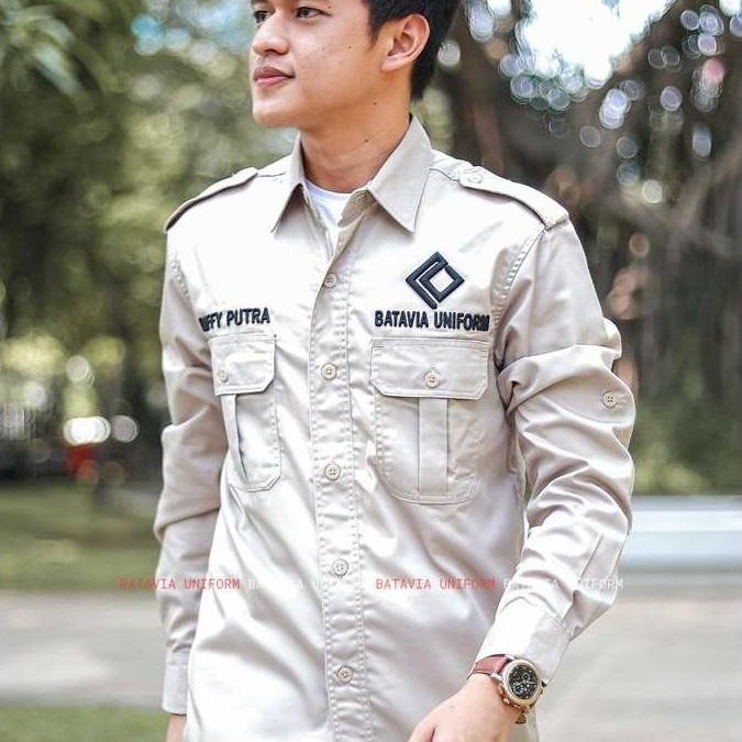 Baju Kemeja PDL Lapangan Tactical Lengan Panjang Custom Bordir Cream