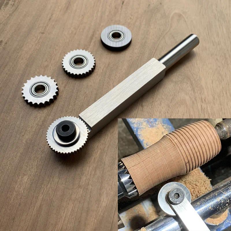 1Set Single Wheel knurling Tool Holder with 4 14mm Slot Pitch HSS Knurls, Micro Spiral Tools Woodtur