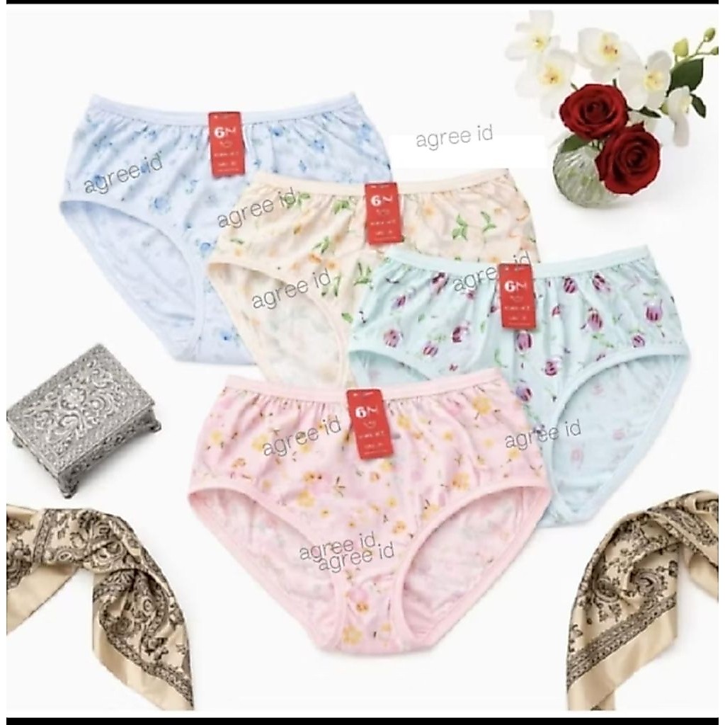 12pcs, 6pcs_ GOLDEN NICK 937 MOTIF/cd gn wanita dewasa bahan katun/cd gn motif full print size M. L.