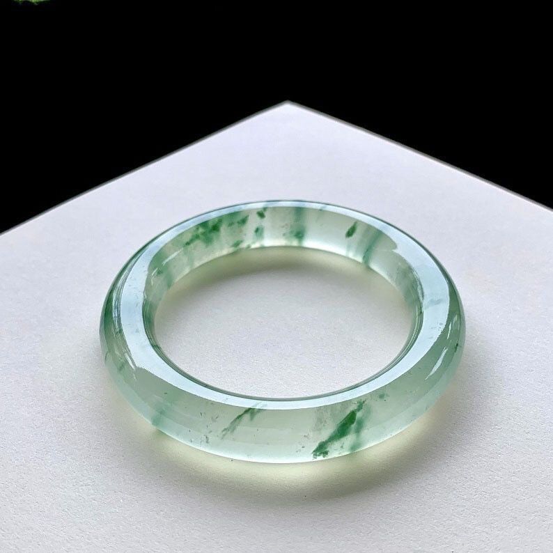 Gelang giok giok giok baru mengambang gelang es tinggi bunga hijau biru