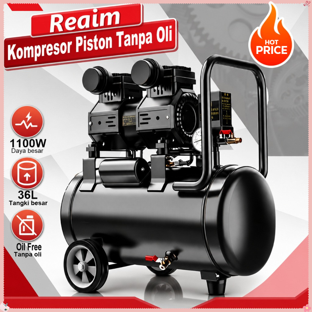 COD Kompresor Angin Listrik 10L/36L Oilless Kompresor Listrik 1100W Mesin Pompa Angin Kompresor