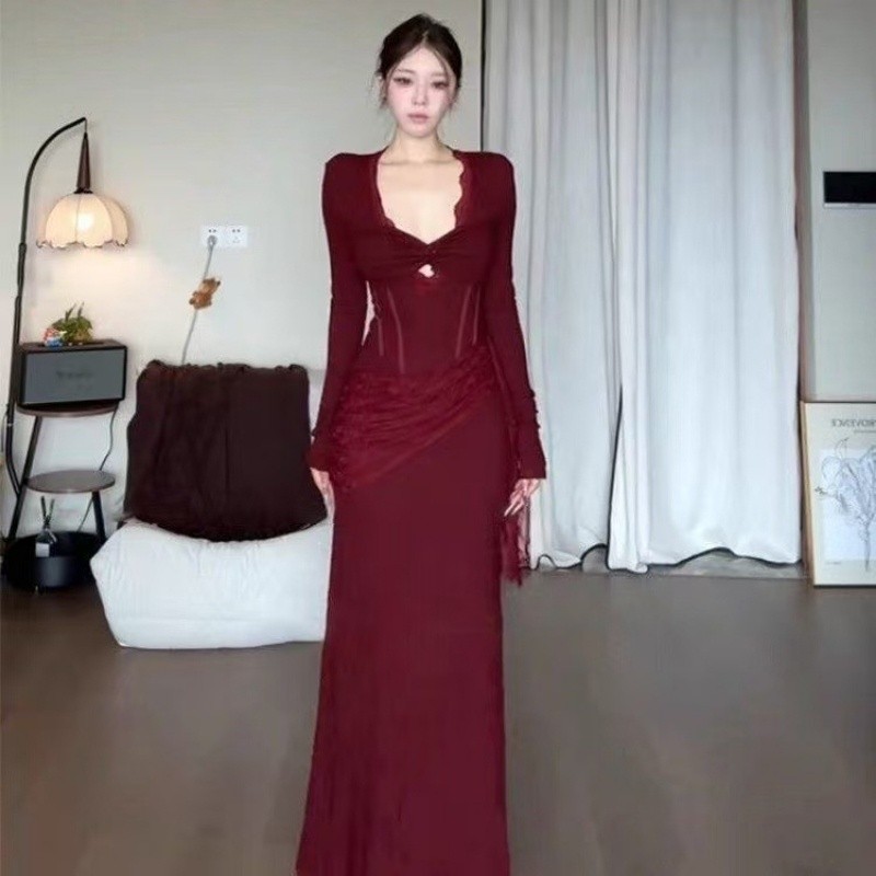 [ Mode Vogue] Gaun wanita gaun ramping rok ekor ikan gaun panjang ekor ikan gaun panjang ekor