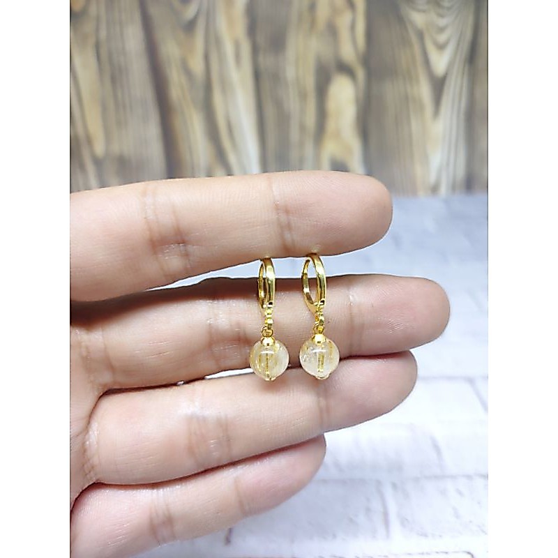 anting wanita batu rambut sedana asli lapis emas 24karat