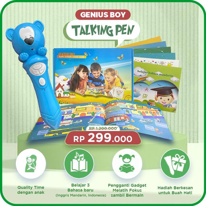 Genius Mainan Edukasi Mainan Montessori Talking Pen Mainan Anak Laki - Biru + Ucapan
