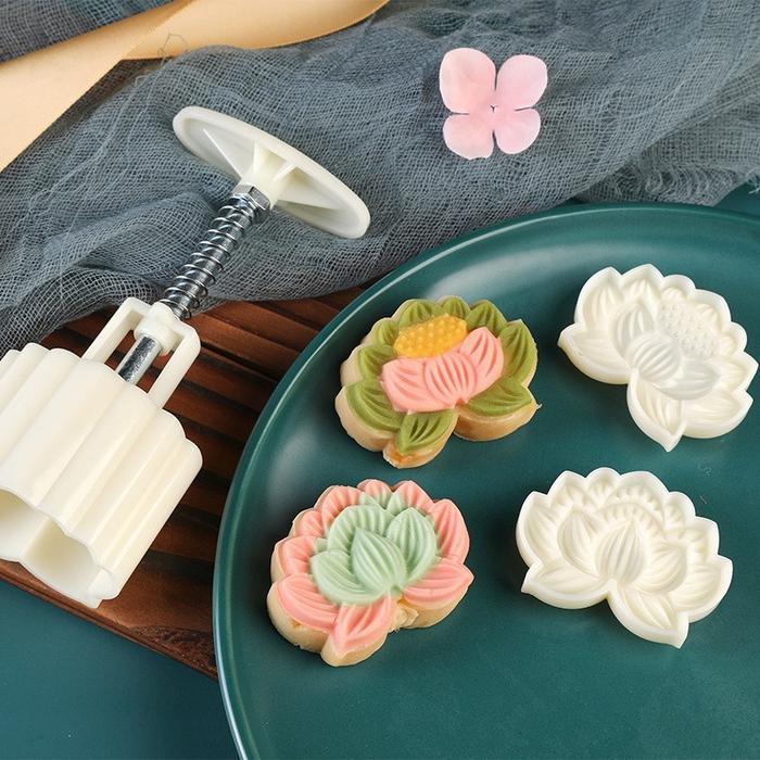 CETAKAN MOONCAKE 50gr MOTIF TERBARU/ CETAKAN MOLD KELINCI BUNGA LUCU - CMC-LOTUS 50GR