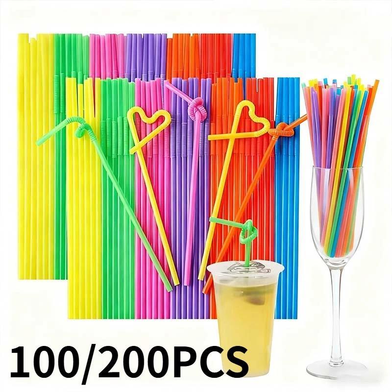 100/200PCS Drinking Plastic Straws Colorful Milk Cola Beverage Cocktail Disposable Straw Wedding Par