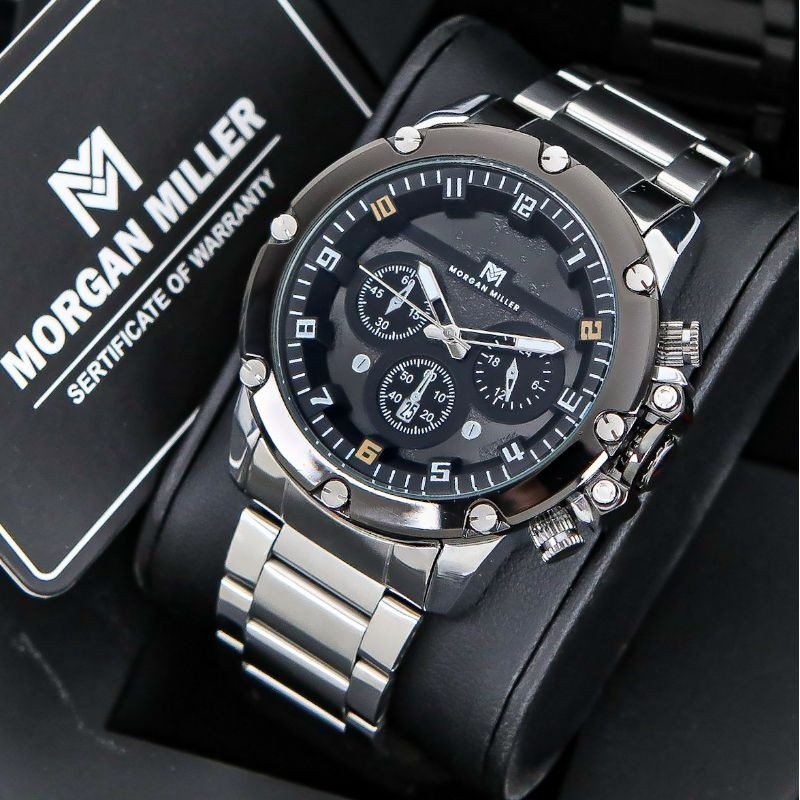 Jam Tangan Pria Morgan Miller Original Rantai Stanliess Tanggal Aktif