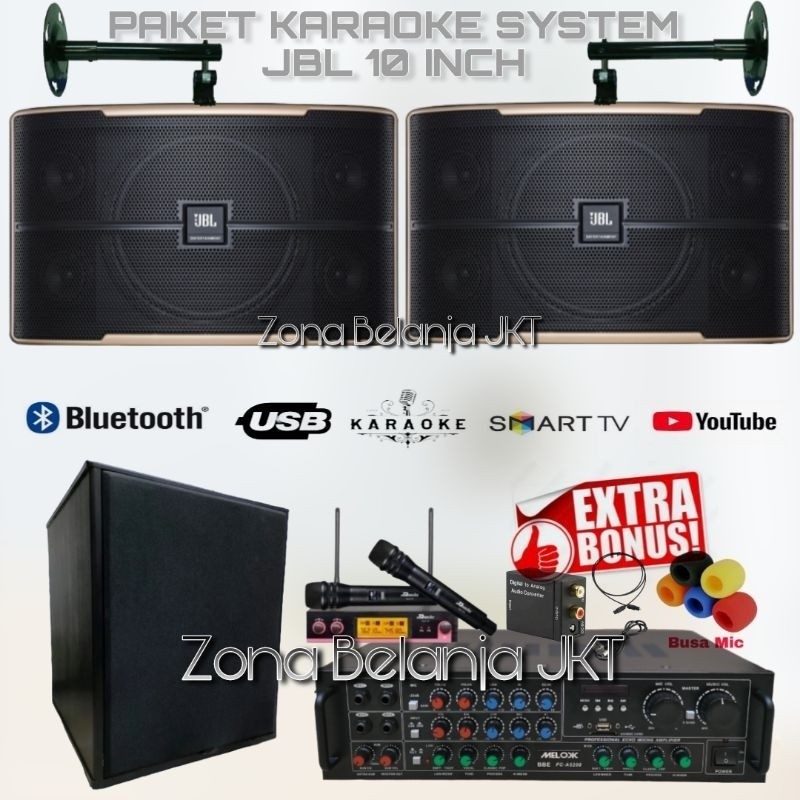 PAKET SOUND KARAOKE SPEAKER JBL PASION 10 10 INCH + SUBWOOFER AKTIF 12 INCH AMPLIFIER USB BLUETOOTH 