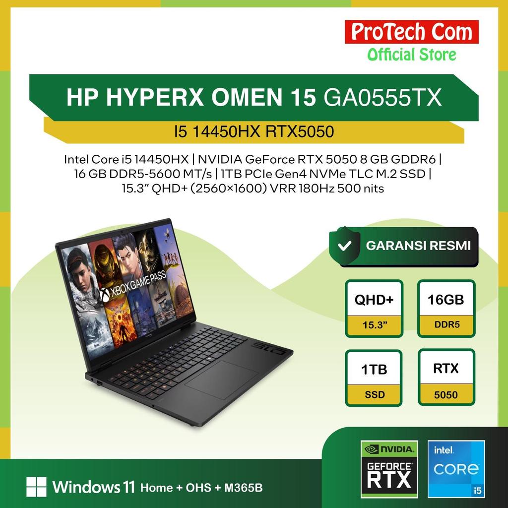 HP HYPERX OMEN 15 GA0555TX I5 14450HX 16GB 1TB RTX5050 8GB 15.3 WQXGA 180HZ 100SRGB W11 OHS M365B